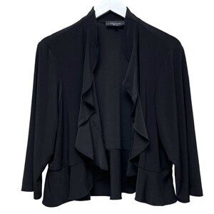 R&M.Richards Evening Jacket Black Plus Size 1X Crop Ruffle Open Front